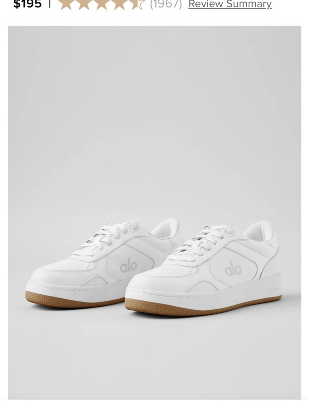 ALO Recovery Mode Sneaker, White with Gum Sole, women’s 7.5
